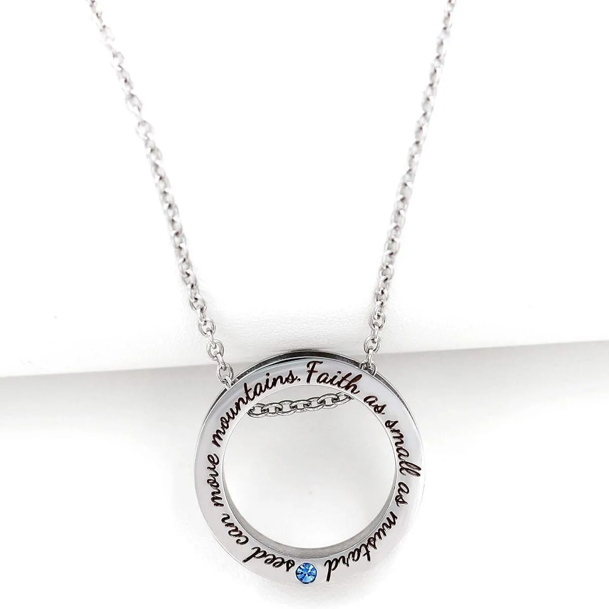 Religious Round Ring Necklace Engraved Faith As Small As A Mustard Seed Can Move Mountains