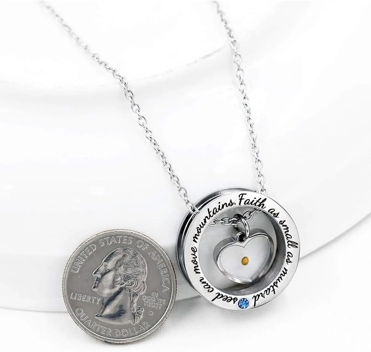 Religious Round Ring Necklace Engraved Faith As Small As A Mustard Seed Can Move Mountains