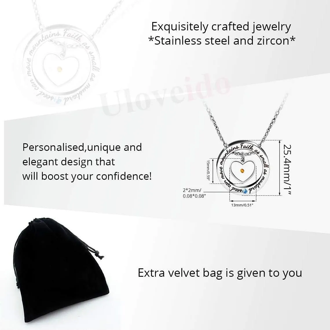 Religious Round Ring Necklace Engraved Faith As Small As A Mustard Seed Can Move Mountains