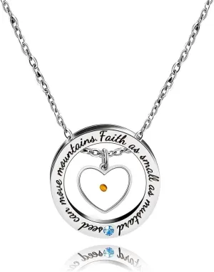 Religious Round Ring Necklace Engraved Faith As Small As A Mustard Seed Can Move Mountains