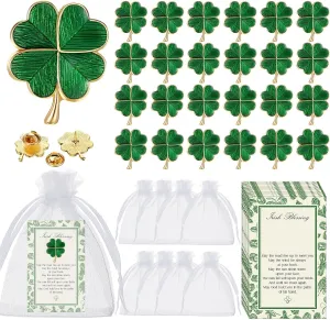 Remuuly St. Patrick's Day Clover Lapel Pins Include Four Leaf Clover Lapel Pin Brooches with Blessing Cards and Organza Gift Bags Irish Jewelry with Locking Back for Women