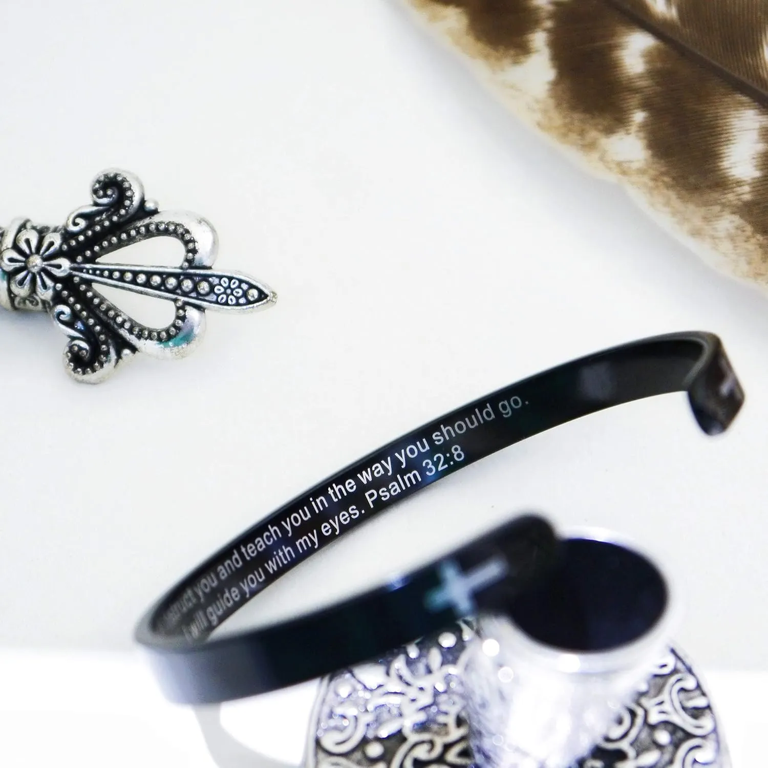 RENYILIN Religious prayer bracelet Christian cross cuff Baptism faith Biblical scripture inspired cuff jewelry