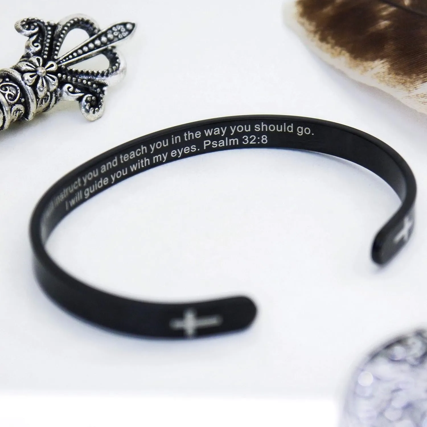 RENYILIN Religious prayer bracelet Christian cross cuff Baptism faith Biblical scripture inspired cuff jewelry