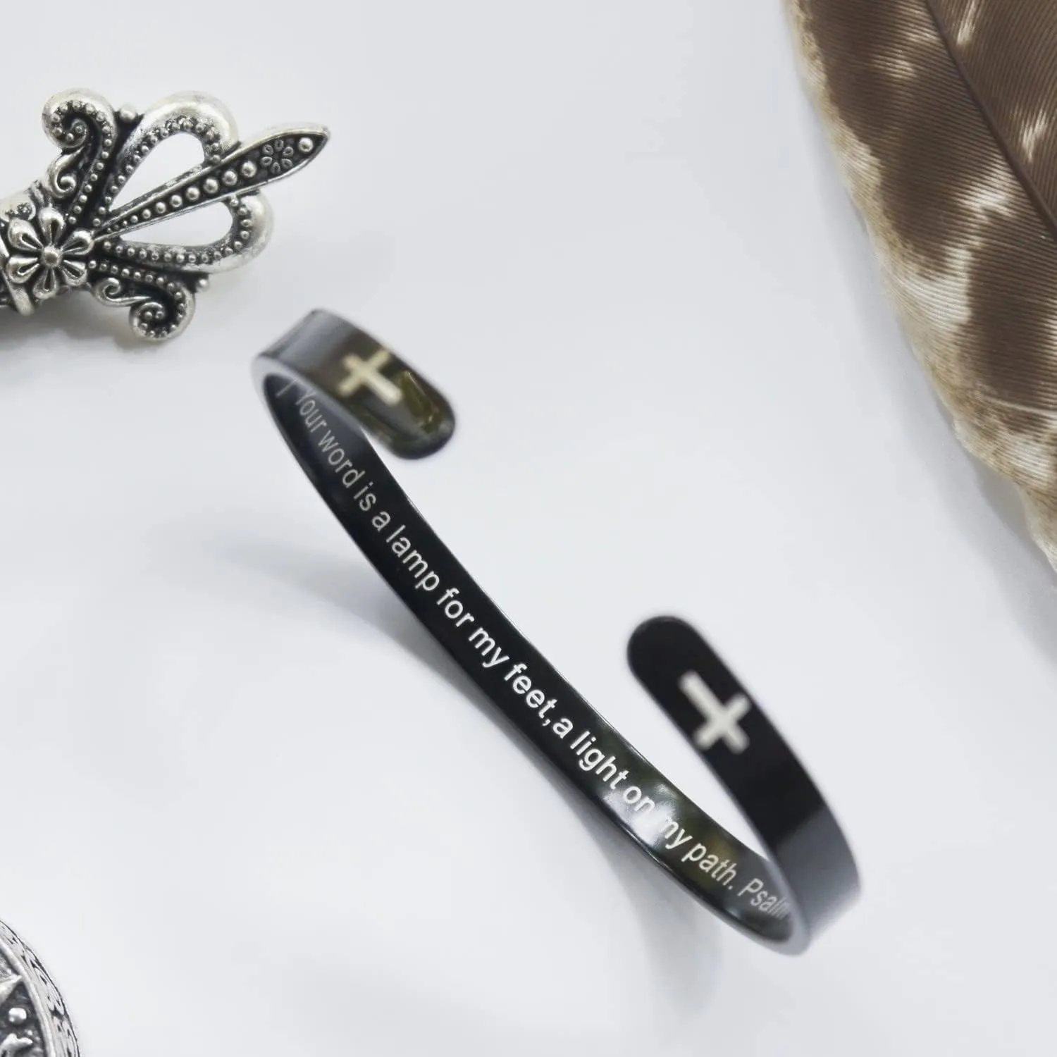 RENYILIN Religious prayer bracelet Christian cross cuff Baptism faith Biblical scripture inspired cuff jewelry