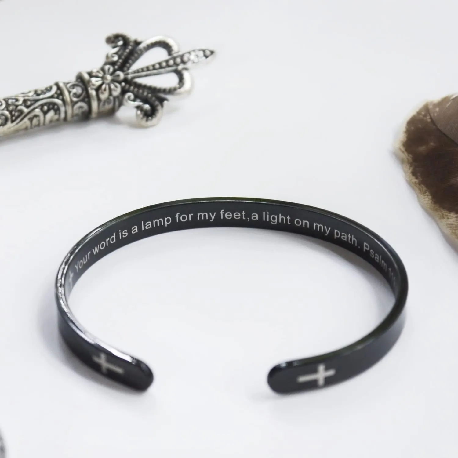 RENYILIN Religious prayer bracelet Christian cross cuff Baptism faith Biblical scripture inspired cuff jewelry