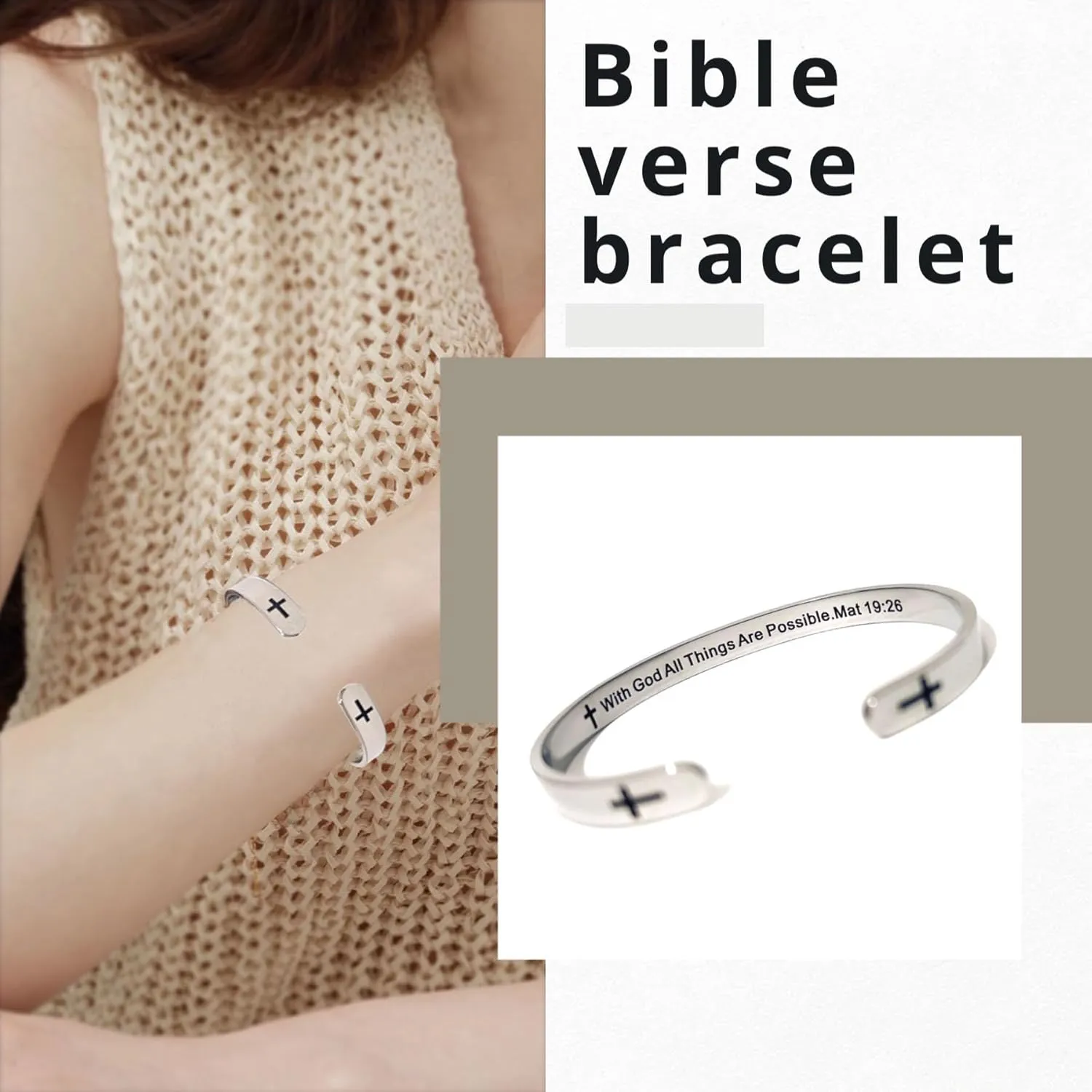 RENYILIN Religious prayer bracelet Christian inspirational quotes Cross Cuff bracelet Baptismal Faith Bible verses inspired cuff jewelry