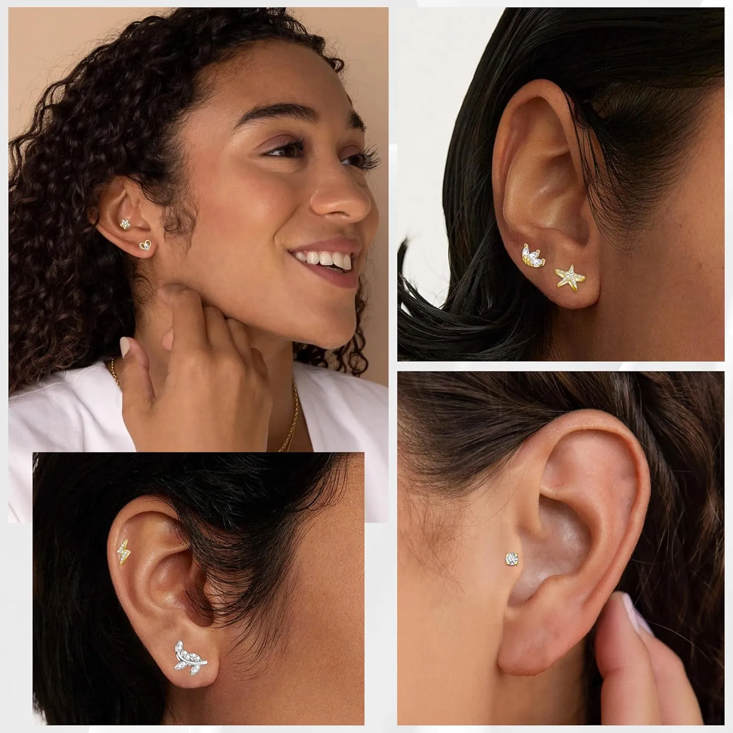 REVOLIA 12Pcs 16G Threadless Cartilage Earrings Stud 14K Gold Plated Tragus Earrings for Women 316L Stainless Steel Flat Back Earrings Stud Helix Conch Cartilage Piercing Jewelry Set 6/8mm