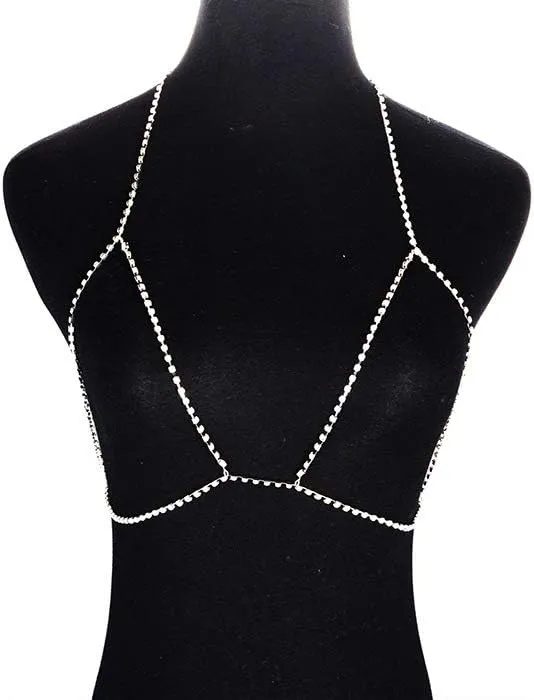 Rhinestone Bra Body Chain Jewelry Sexy Bikini Body Chains Sparkly Crystal Chest Bra Chain Body Jewelry Accessories for Women
