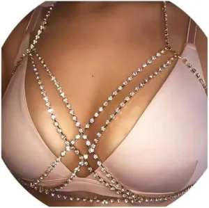 Rhinestone Bra Body Chain Sparkly Crystal Bikini Body Chains Sexy Chest Bra Chain Prom Body Jewelry Nightclub Accessories for Women