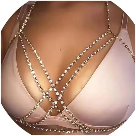 Rhinestone Bra Body Chain Sparkly Crystal Bikini Body Chains Sexy Chest Bra Chain Prom Body Jewelry Nightclub Accessories for Women