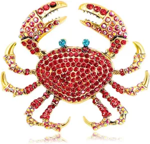 Rhinestone Crab Brooch Pin for Women Girls Gold Plated Fashion Crystal Marine Animal Brooches Lapel Pins Shiny Exaggerated Cute Holiday Vacation Christmas Jewelry Gift for Theme Party