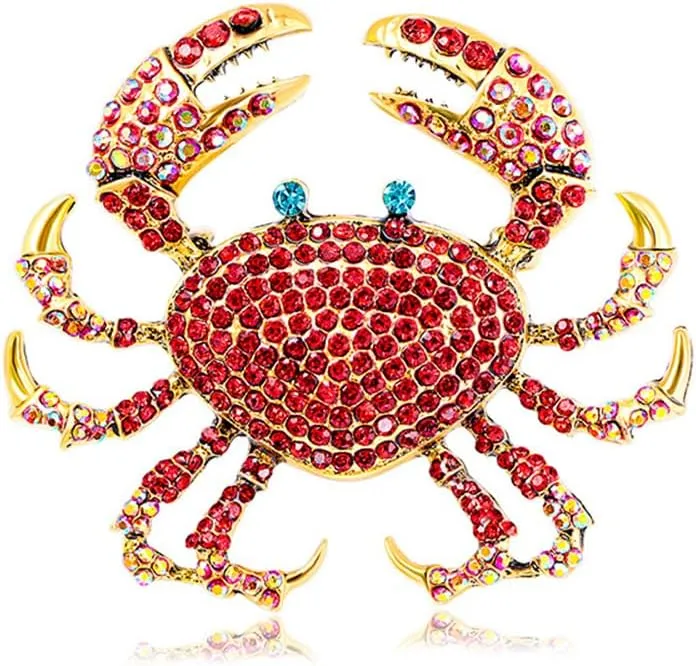Rhinestone Crab Brooch Pin for Women Girls Gold Plated Fashion Crystal Marine Animal Brooches Lapel Pins Shiny Exaggerated Cute Holiday Vacation Christmas Jewelry Gift for Theme Party