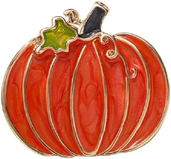 Rhinestone Fall Holiday Pumpkin Brooch Pin for Women Men Unisex Gold Plated Fashion Dainty Enamel Crystal Fruit Leaf Brooches Lapel Pins Dress Accessories Halloween Party Jewelry