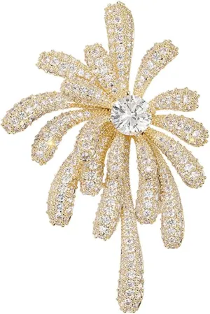Rhinestone Firework Brooch Pin for Women Silver Gold Plated Clear Crystal Flower Brooches Lapel Pins Suit Collar Dress Accessories Birthstone Decoration Jewelry Gift for Carnival Christmas