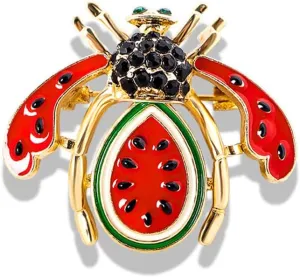 Rhinestone Fruit Bee Brooch Pin for Women Girls Gold Plated Fashion Crystal Red Green Enamel Ladybird Insect Animal Brooches Lapel Pins Cute Dress Accessories Birthday Holiday Jewelry Gift (Watermelon)