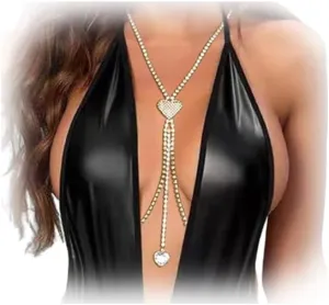 Rhinestone Heart Bra Chain Non Piercing Nipple Jewelry Crystal Nipple Chain Festival Rave Harness Body Chain Jewelry for Women