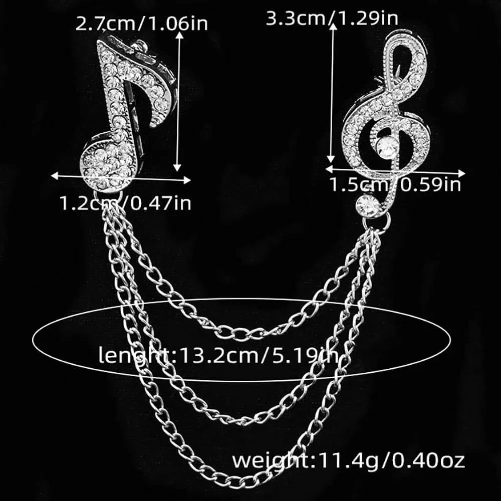 Rhinestone Music Note with Hanging Long Tassel Brooch Pin for Women Men Crystal G Clef Musical Chain Layered Lapel Pins Sweater Suit Coat Jacket Tuxedo Tie Backpack Brooches Dainty Jewelry Gifts Birthday