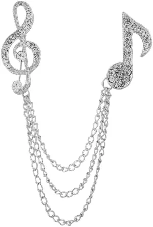Rhinestone Music Note with Hanging Long Tassel Brooch Pin for Women Men Crystal G Clef Musical Chain Layered Lapel Pins Sweater Suit Coat Jacket Tuxedo Tie Backpack Brooches Dainty Jewelry Gifts Birthday