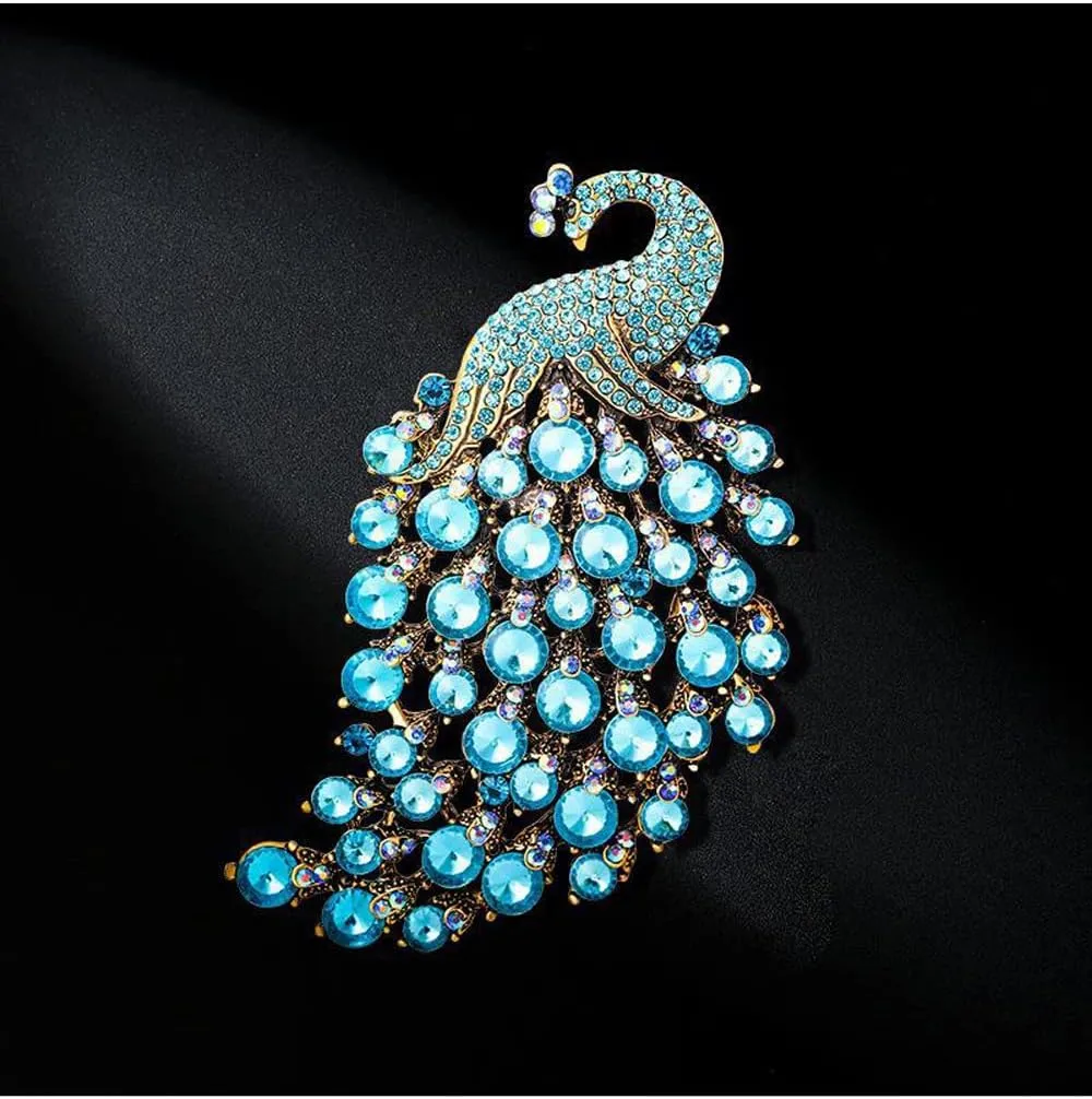 Rhinestone Peacock Brooch Pin Crystal Bird Brooch Safety Pin Animal Brooch Wedding Bridal Brooches Collar Lapel Pin Badge for Dress Shirts Coat