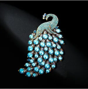 Rhinestone Peacock Brooch Pin Crystal Bird Brooch Safety Pin Animal Brooch Wedding Bridal Brooches Collar Lapel Pin Badge for Dress Shirts Coat