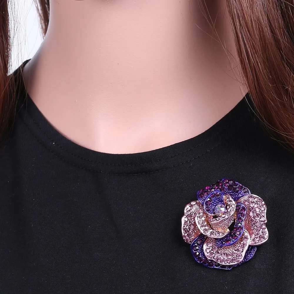 Rhinestone Rose Brooch Pin for Women Girls Fashion Crystal Big Blossom Flower Brooch Lapel Pins Elegant Dress Accessories Jewelry Boutonniere Corsage for Hat Bag Suit Tie Gift Wedding Holiday