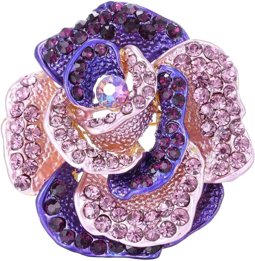 Rhinestone Rose Brooch Pin for Women Girls Fashion Crystal Big Blossom Flower Brooch Lapel Pins Elegant Dress Accessories Jewelry Boutonniere Corsage for Hat Bag Suit Tie Gift Wedding Holiday