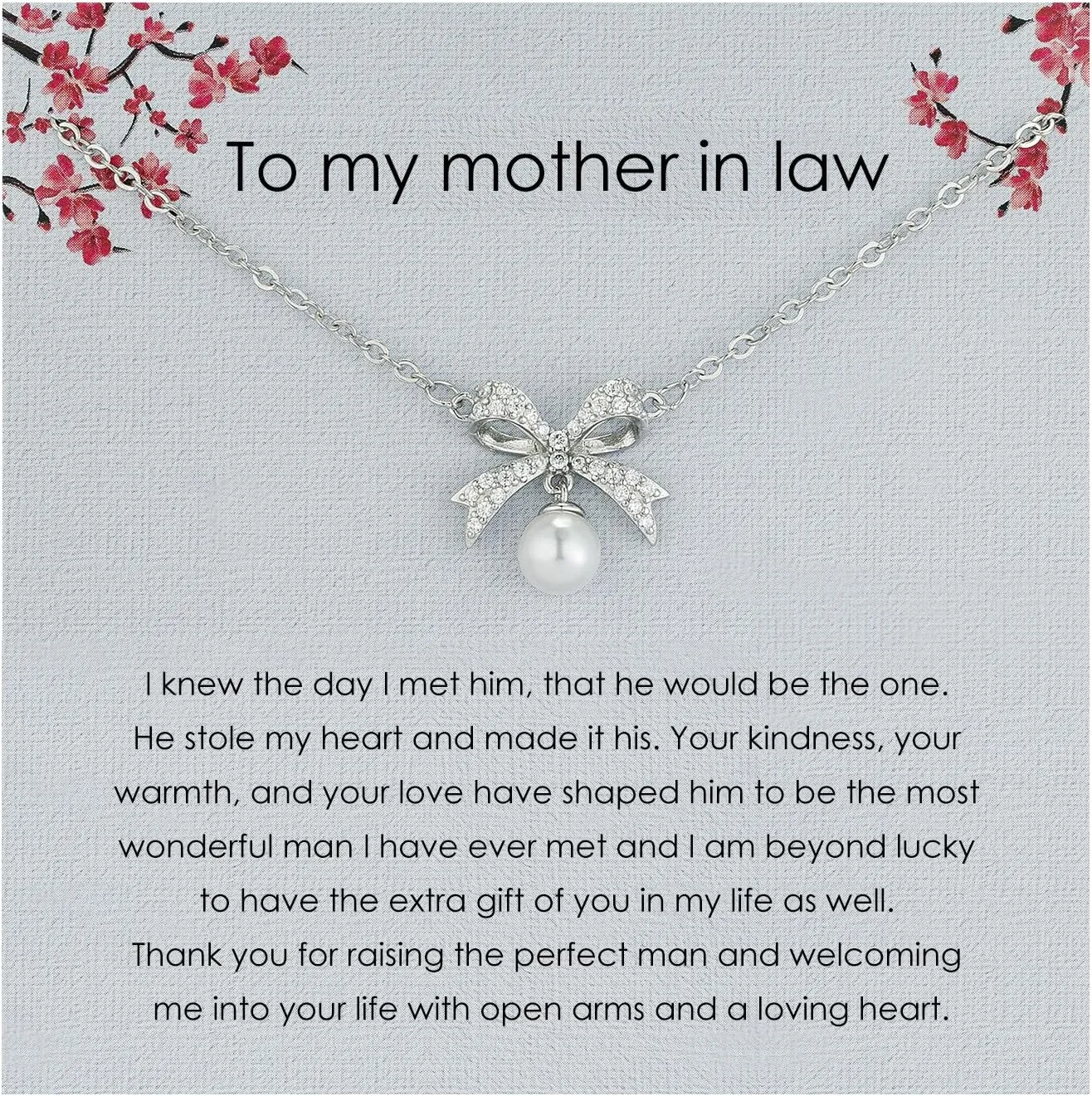 Rhinestone Silver Bow Knot Pearl Necklace for Mother of The Bride/Mother of The Groom/Mother in Law Birthday Gifts/Wedding Gifts
