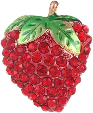 Rhinestone Strawberry Lapel Brooch Pin Red Crystal Fruit Green Enamel Leaf Brooches Dainty for Women Girls Dress Suit Hat Backpack Clothes Accessories Pins Cute Jewelry Christmas Birthday Gifts