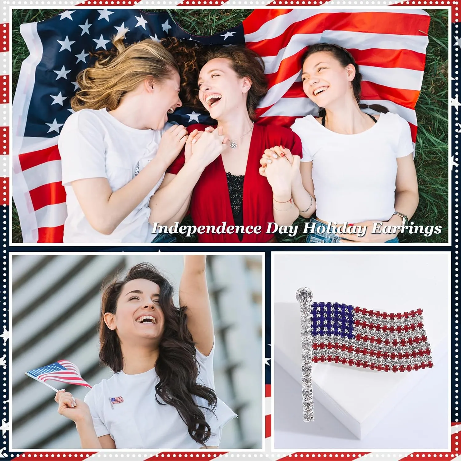Rhinestone USA Flag Brooch Pin for Men Women Crystal 4th of July American Patriotic Blue Red Brooches Dress Independence Accessories Veterans Memorial Day Jewelry