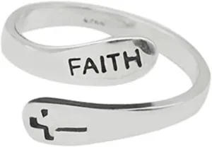 Ring Sterling Silver Dainty, Adjustable Rings Faith Faith Lettering Cross Ring Jewelry Valentines Day Gifts for Women