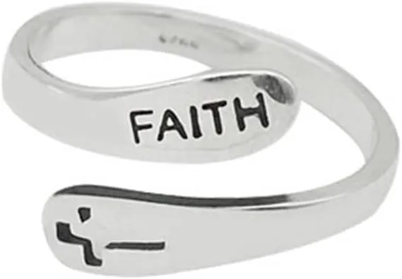 Ring Sterling Silver Dainty, Adjustable Rings Faith Faith Lettering Cross Ring Jewelry Valentines Day Gifts for Women