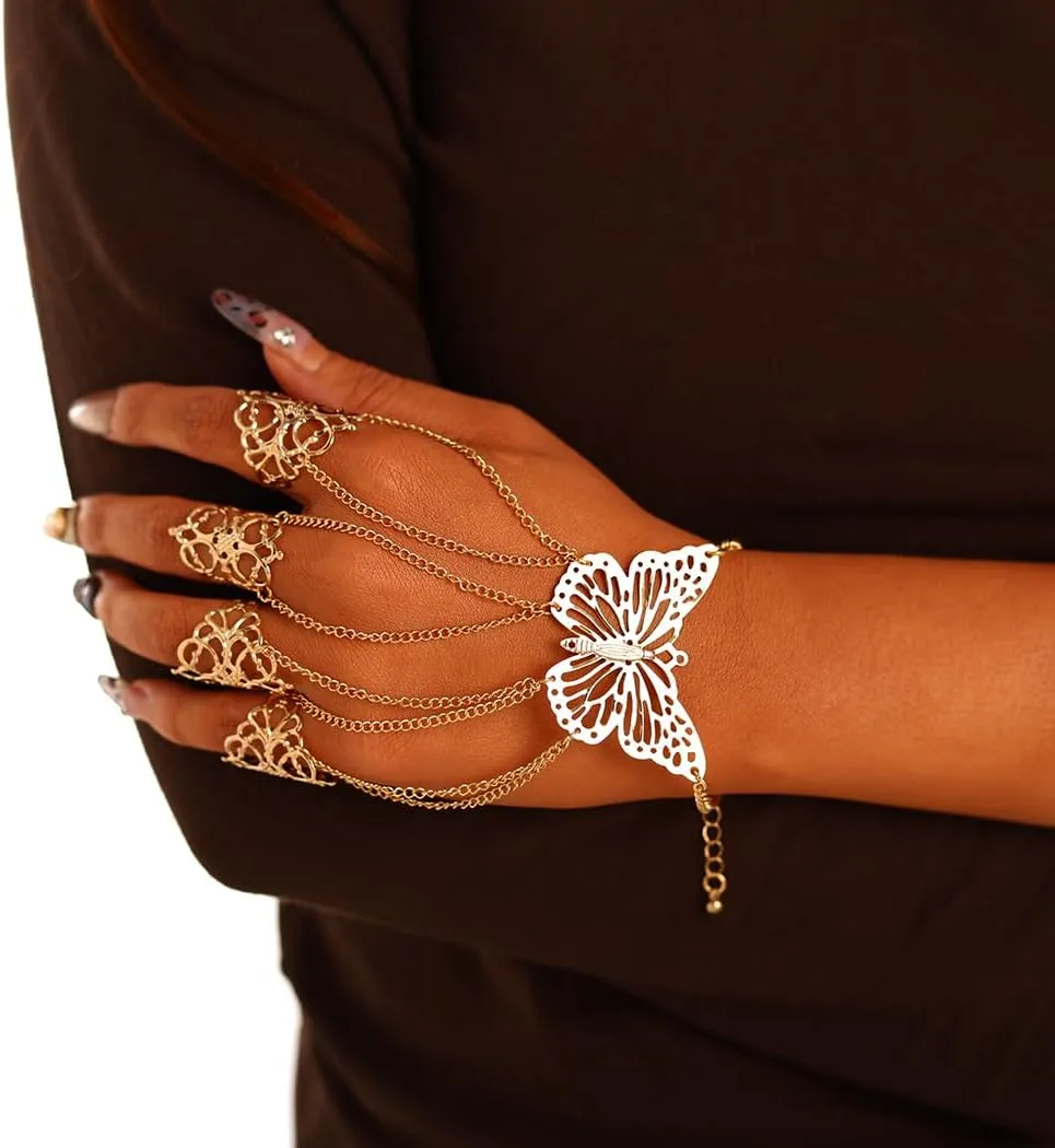 Rings Hand Chain Tassel Ring Bracelet Nails Tip Claw Hand Chains Gothic Ancient Queen Bracelet for Women