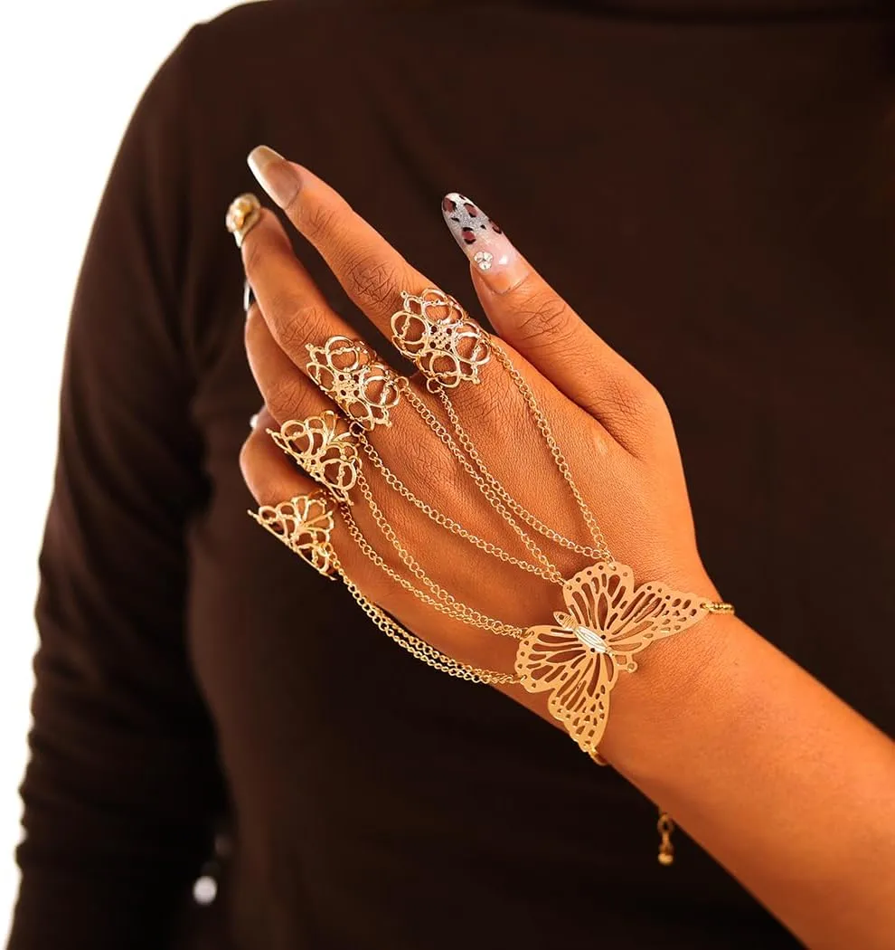 Rings Hand Chain Tassel Ring Bracelet Nails Tip Claw Hand Chains Gothic Ancient Queen Bracelet for Women