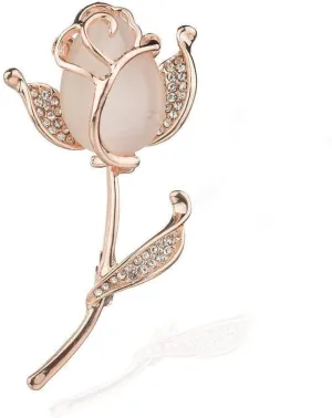 Rose Flower Brooch Elegant Shining Crystal Flower Brooches Opal Stone Rhinestone Lapel Pin for Wedding Bouquet Christmas Party Valentines Day Gift for Women Girls