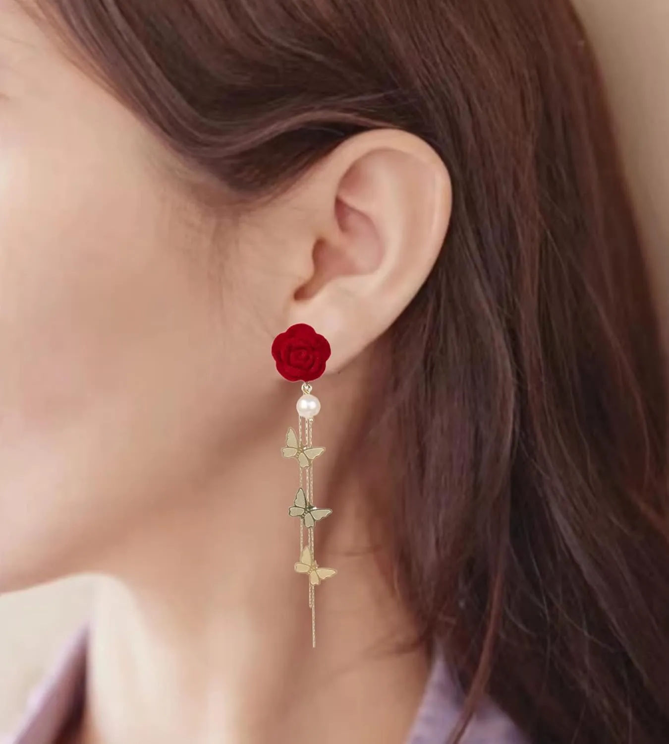 Rose Flower Earrings for Women, Fashion and Romantic Vintage Rose Pendant Earrings Precious Dainty Jewelry Gift for Women Girls Mother Wife Sister Daughte
