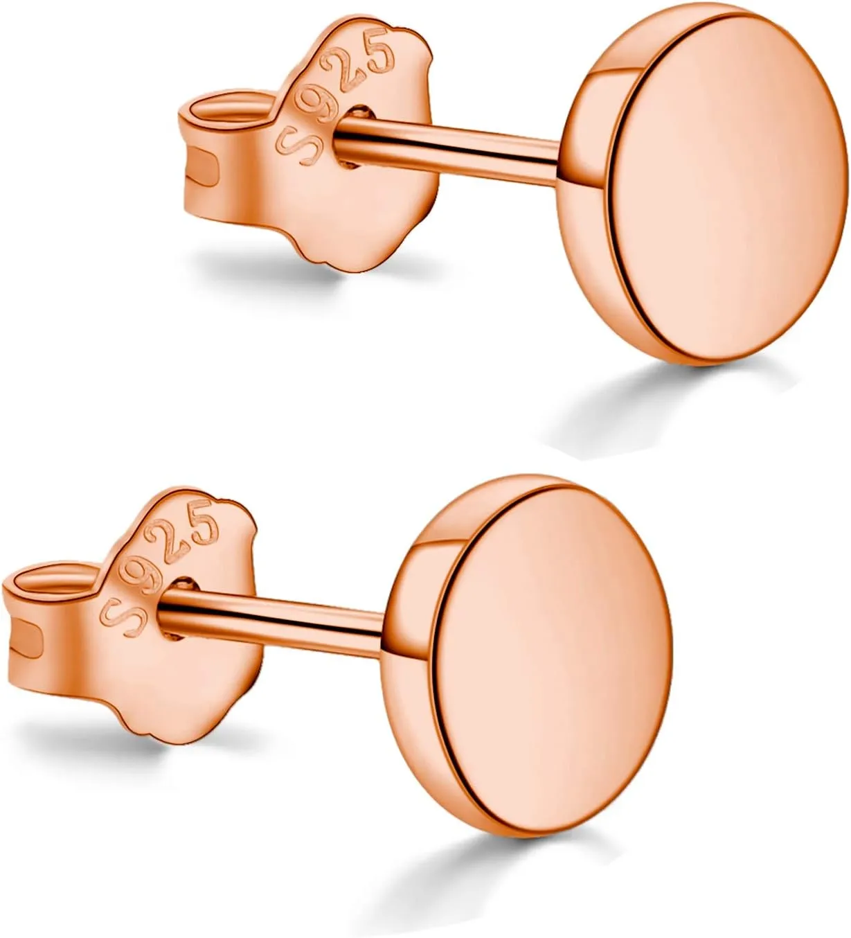 Rose Gold Plated Sterling Silver Dot Stud Earrings 3mm-10mm Options, Flat Round Disc Studs Hypoallergenic Jewelry