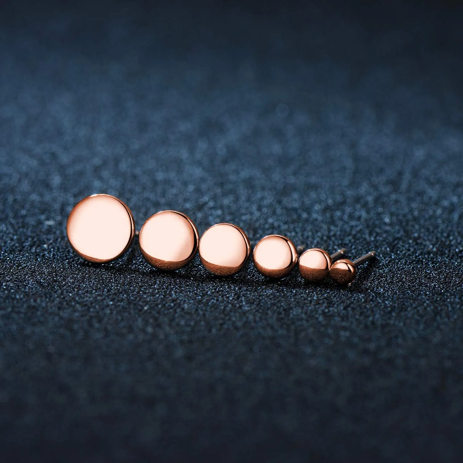 Rose Gold Plated Sterling Silver Dot Stud Earrings 3mm-10mm Options, Flat Round Disc Studs Hypoallergenic Jewelry