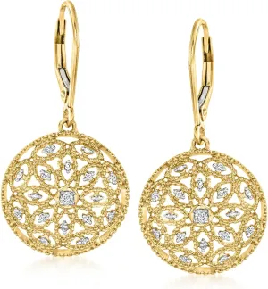 Ross-Simons 0.10 ct. t.w. Diamond Circle Drop Earrings in 18kt Gold Over Sterling
