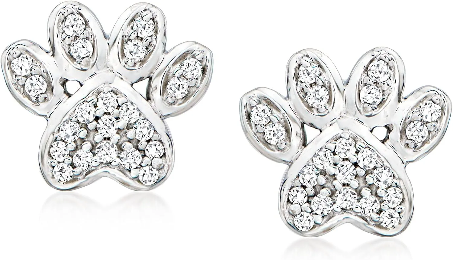 Ross-Simons 0.10 ct. t.w. Diamond Paw Print Stud Earrings in Sterling Silver