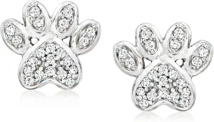 Ross-Simons 0.10 ct. t.w. Diamond Paw Print Stud Earrings in Sterling Silver