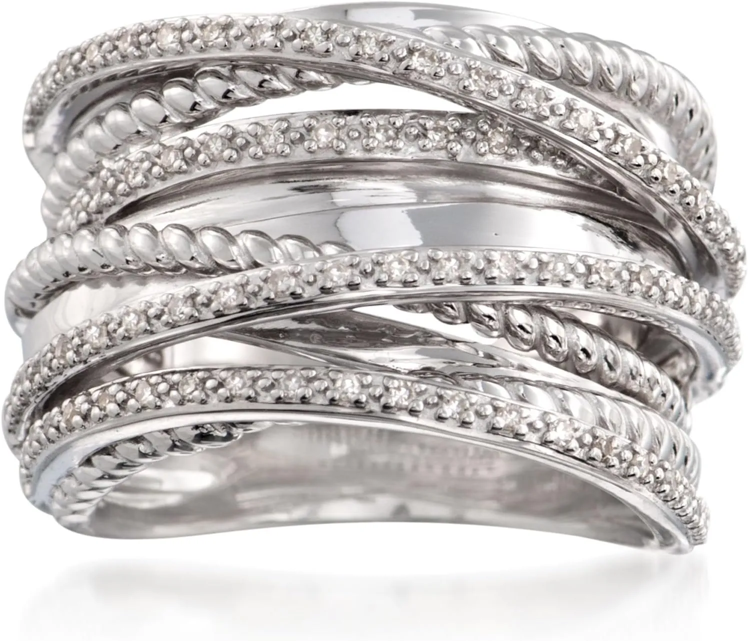 Ross-Simons 0.25 ct. t.w. Diamond Highway Ring in Sterling Silver. Size 9
