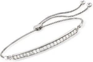 Ross-Simons 1.00 ct. t.w. Diamond Curved Bar Bolo Bracelet in Sterling Silver