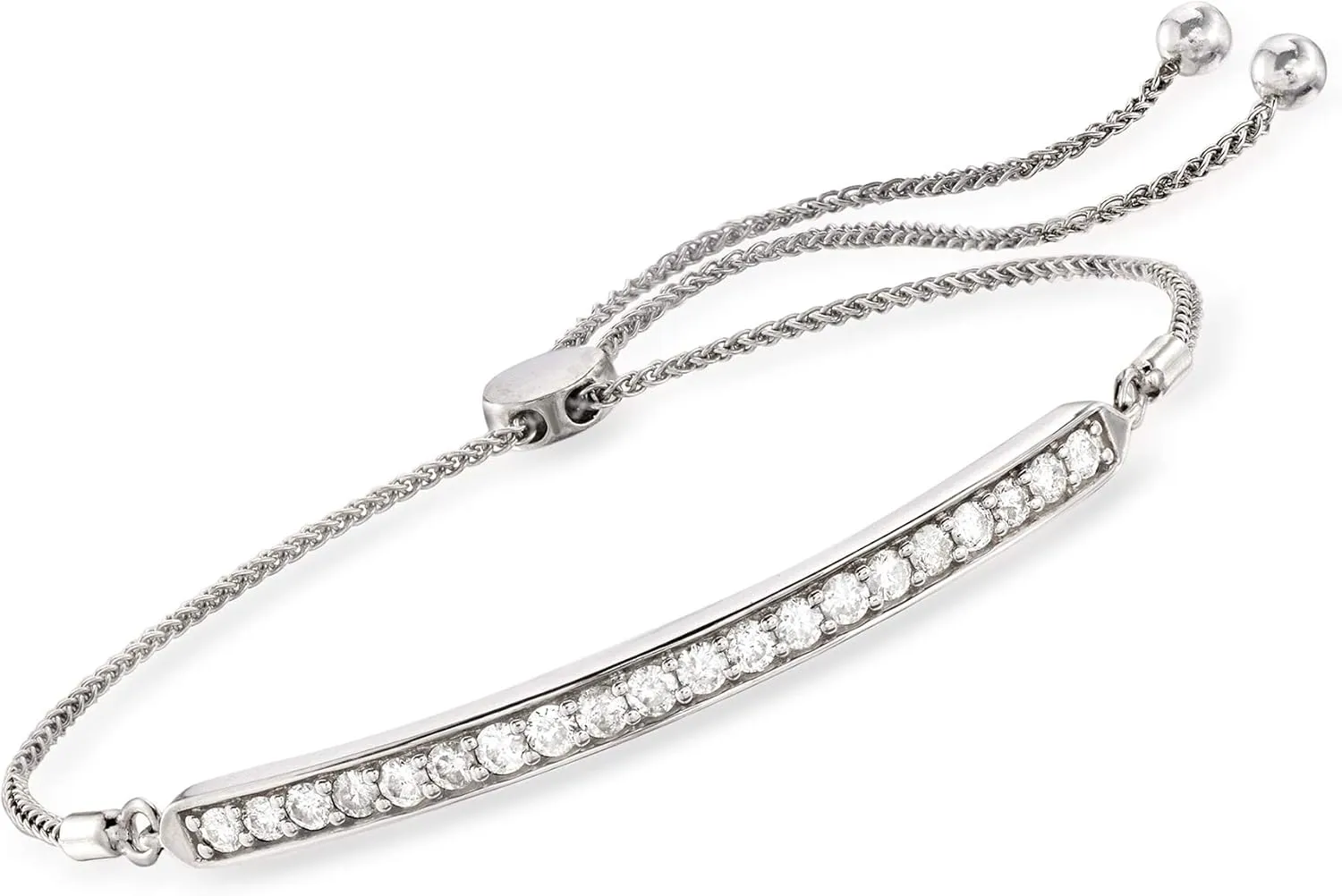 Ross-Simons 1.00 ct. t.w. Diamond Curved Bar Bolo Bracelet in Sterling Silver