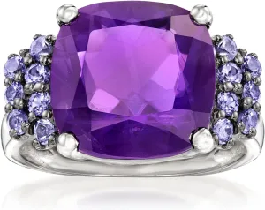 Ross-Simons 5.50 Carat Amethyst and .40 ct. t.w. Tanzanite Ring in Sterling Silver. Size 6