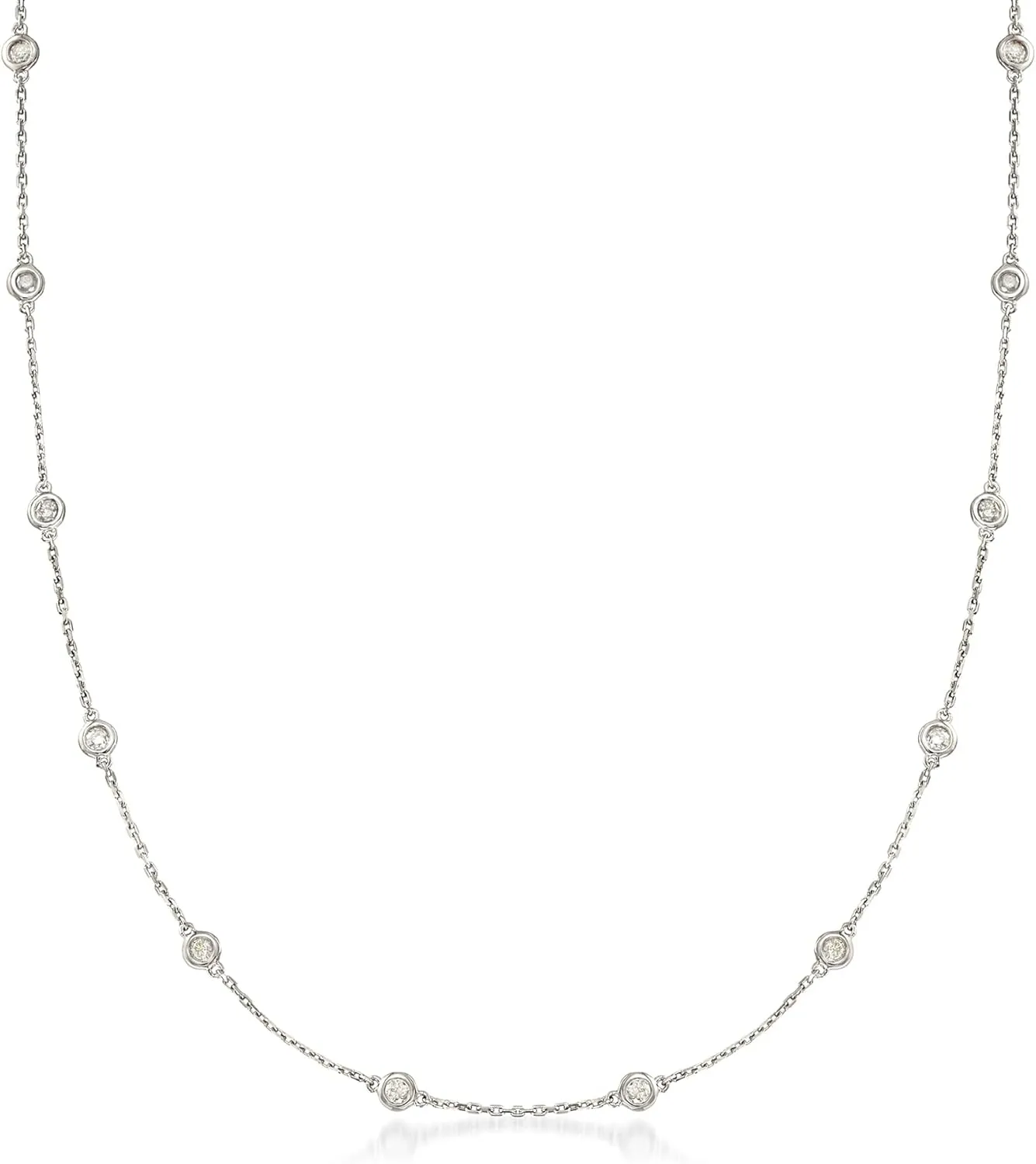 Ross-Simons Bezel-Set Diamond Station Necklace in Sterling Silver