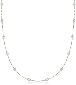 Ross-Simons Bezel-Set Diamond Station Necklace in Sterling Silver