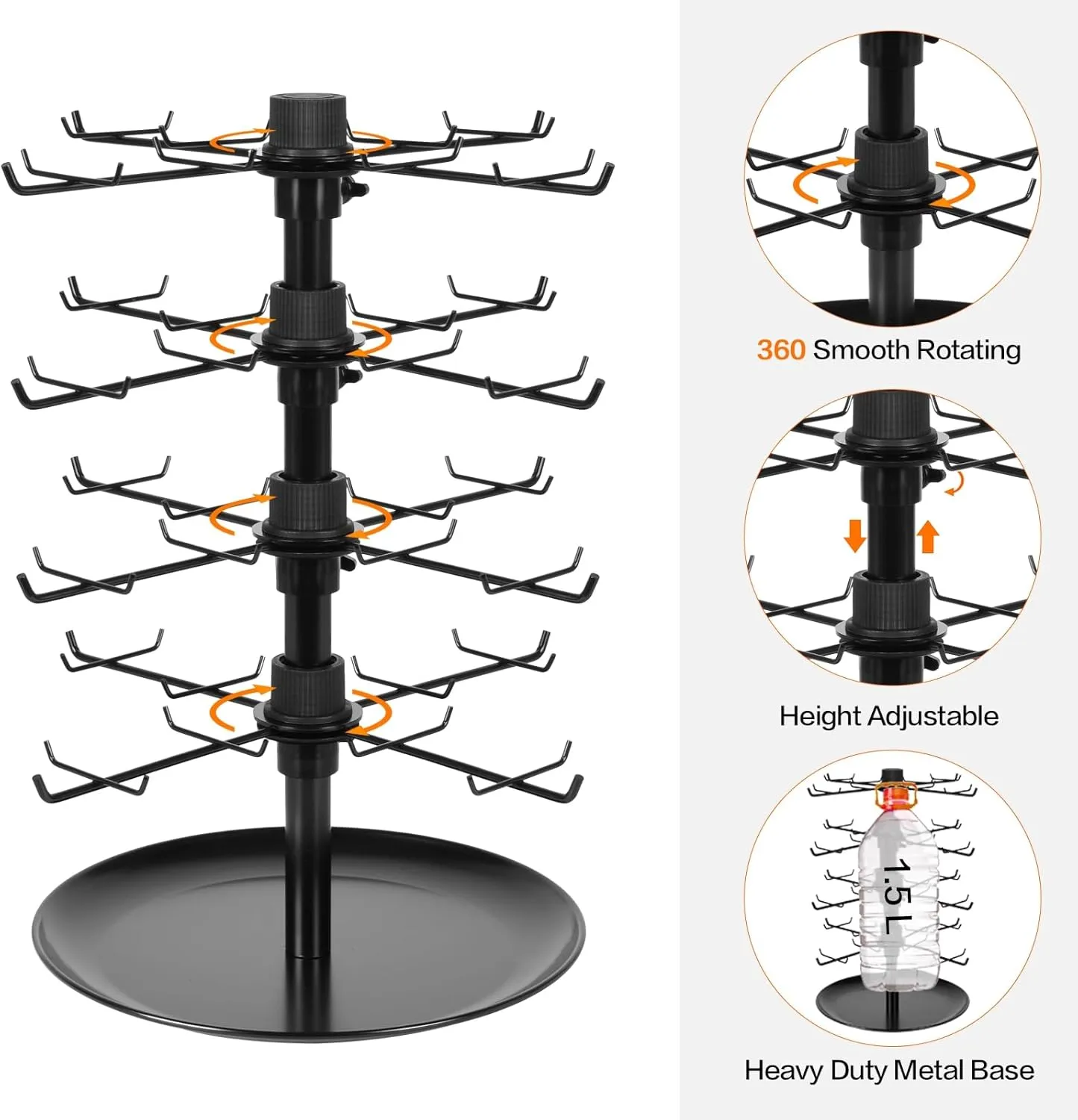 Rotating Earring Display Stand, 4-Tier Jewelry Display for Vendors with 80 Hooks, Large Capacity Jewelry Rack Necklace Bracelet Holder Keychain Display for Retail-Black