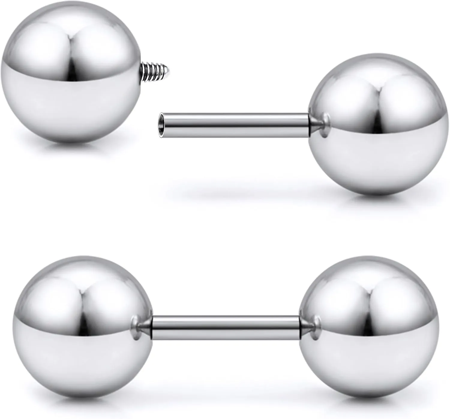 Ruifan 20G 18G 16G Titanium Earrings Studs Set for Sensitive Ears Hypoallergenic Piercing Jewelry Internally Threaded Cartilage Conch Helix Rook Tragus Earring Hoop Eyebrow For Women Men Ball 3-6mm