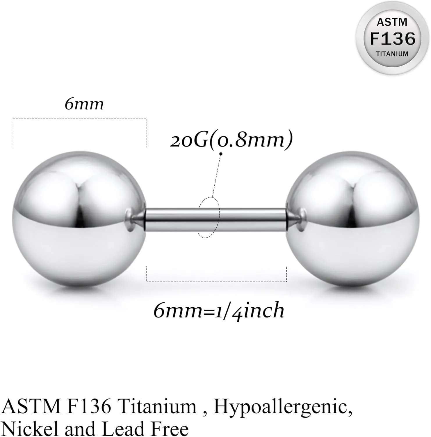 Ruifan 20G 18G 16G Titanium Earrings Studs Set for Sensitive Ears Hypoallergenic Piercing Jewelry Internally Threaded Cartilage Conch Helix Rook Tragus Earring Hoop Eyebrow For Women Men Ball 3-6mm
