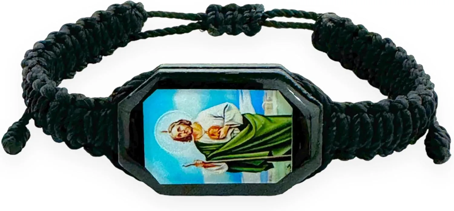 Saint St Jude Black Adjustable Reversible Bracelet Gold Plated Charm Men Women Kids Pulsera San Judas